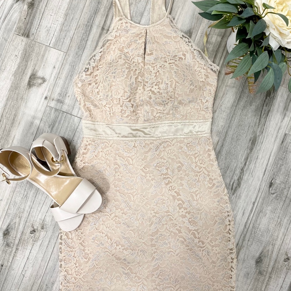 High Neck Glitter Lace Dresss